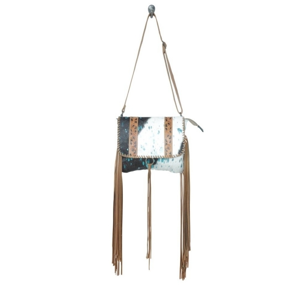Cross Body Country Western Fringe Blue NFR Tooled Leather Bag Purse cowgirl - Picture 7 of 9